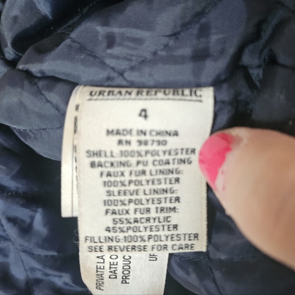 Urban Republic Girl's Anorak Jacket Faux Fur Hood Navy Blue Size 4 - Picture 13 of 14